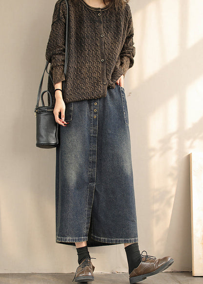 Blue Side Open Denim a Line Skirts Spring