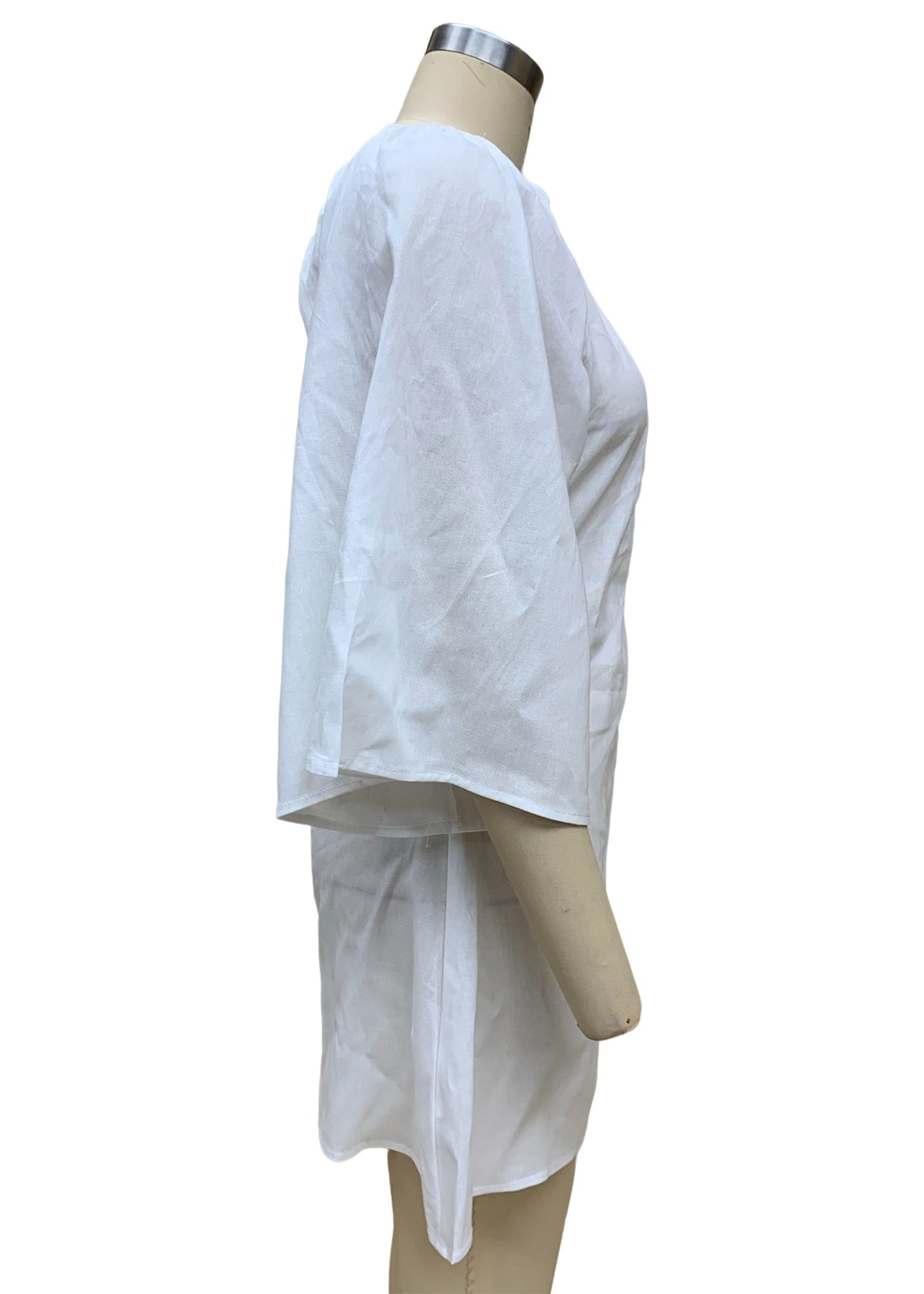 French White Asymmetrical Cotton Mid Dress Bracelet Sleeve