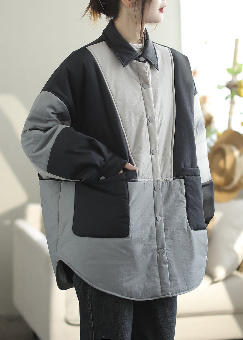 Blue Peter Pan Collar Pockets Patchwork Fine Cotton Filled Coats Spring