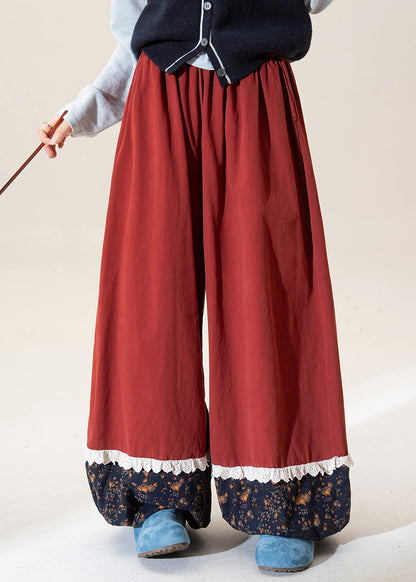 Khaki Print Patchwork Elastic Waist Cotton Pants Fall