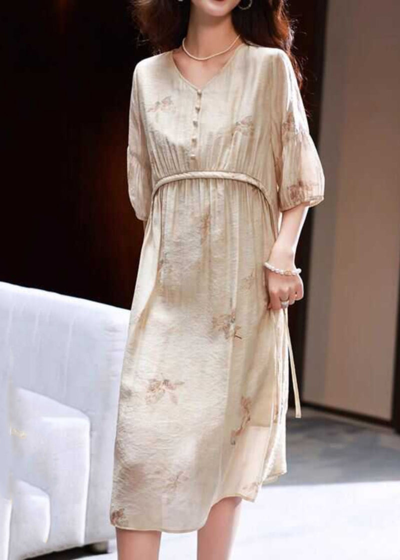 Apricot Print Patchwork Party Long Dress Summer