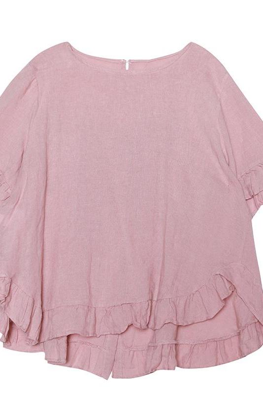 Loose Pure Color Button Down Shirt Summer Blouse