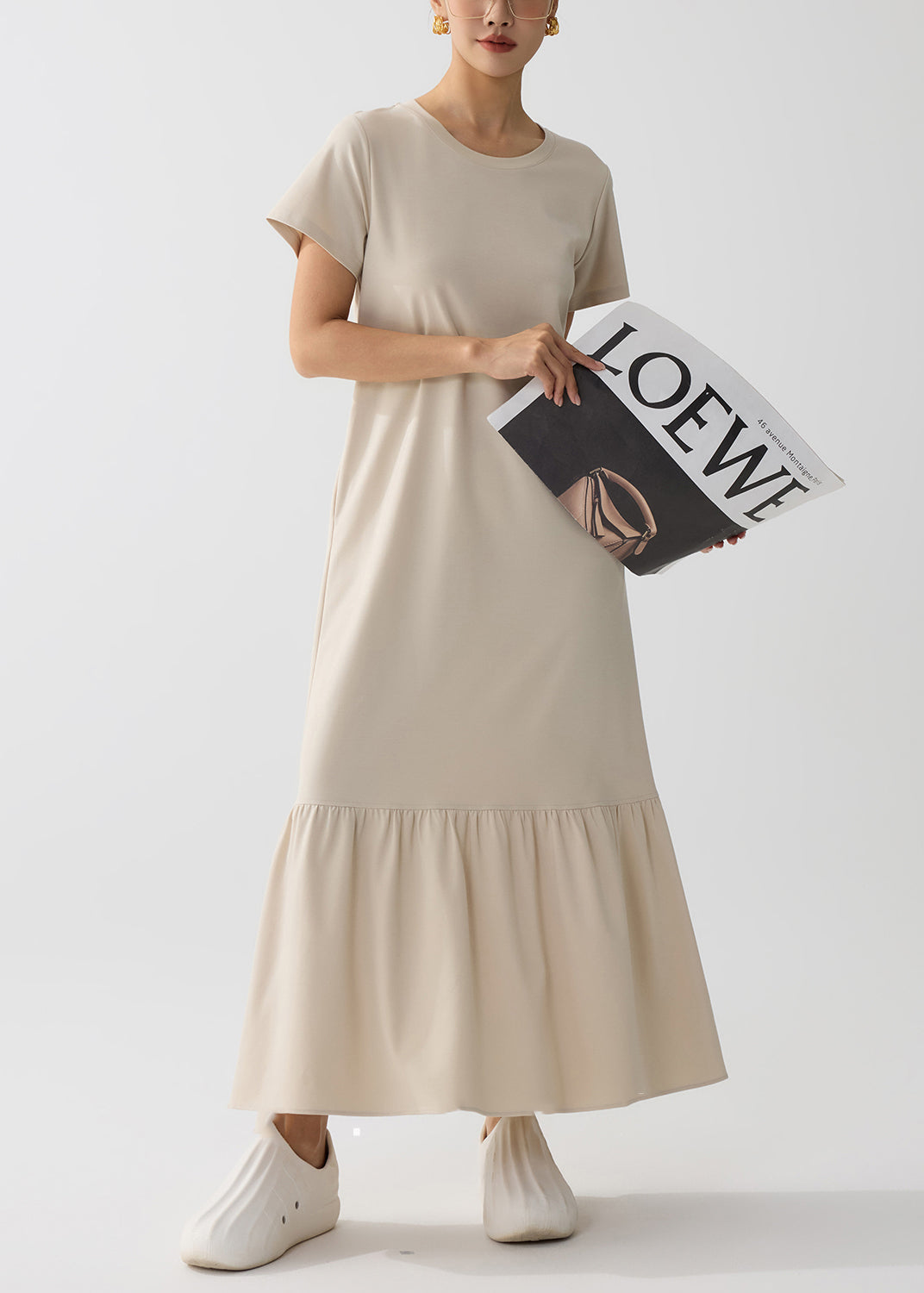 Apricot O-neck Patchwork Cotton Holiday Dress Summer