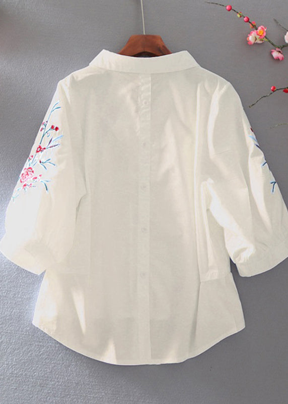 White Peter Pan Collar Embroidered Top Summer