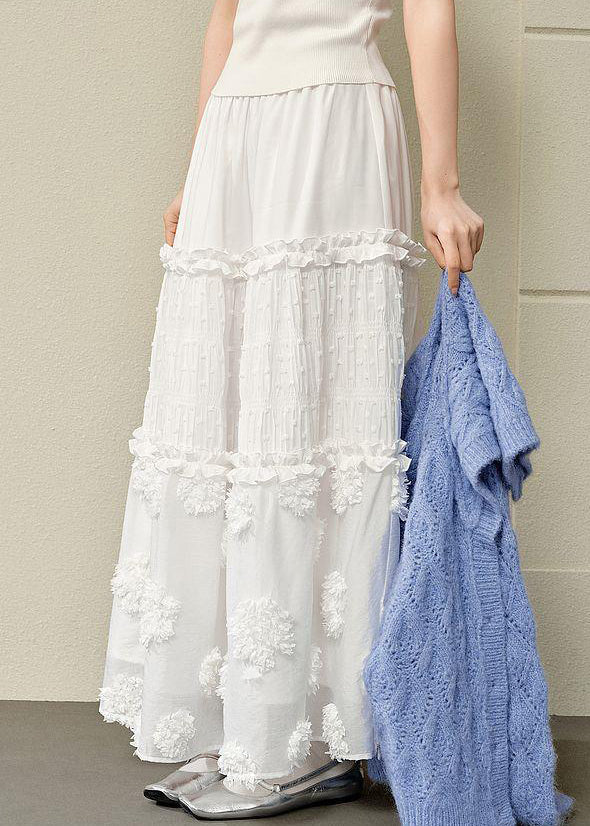White Ruffled High Waist Cotton Skirts Summer