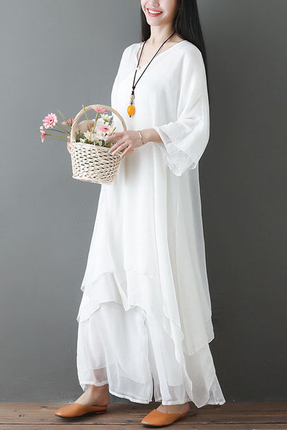 Spring Cotton Blend Long Sleeve Dress Loose Two Piece