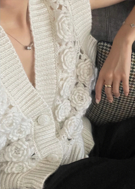 Italian White V Neck Woolen Vest Tops Sleeveless