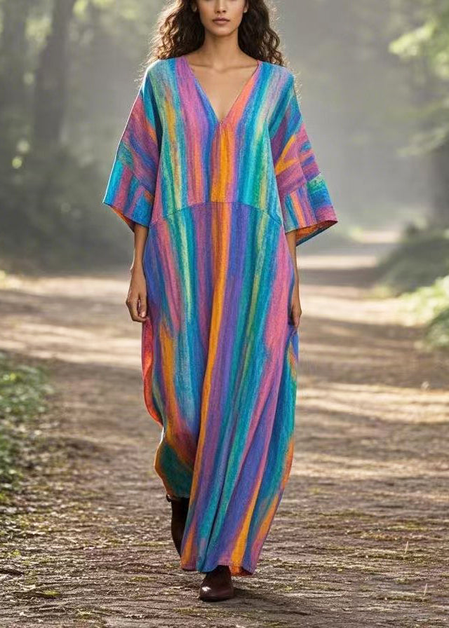 Rainbow Oversized Tie Dye Cotton Maxi Dresses Summer