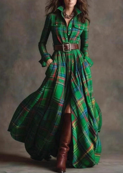 French Multi Plaid Peter Pan Collar Patchwork Cotton Dress Fall