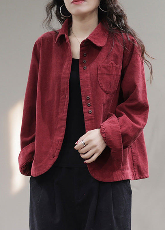 Red Pockets Button Corduroy Coat Spring