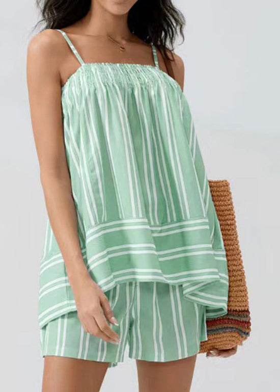 Modern Blue Striped Spaghetti Strap and Shorts Cotton Two Pieces Set Summer
