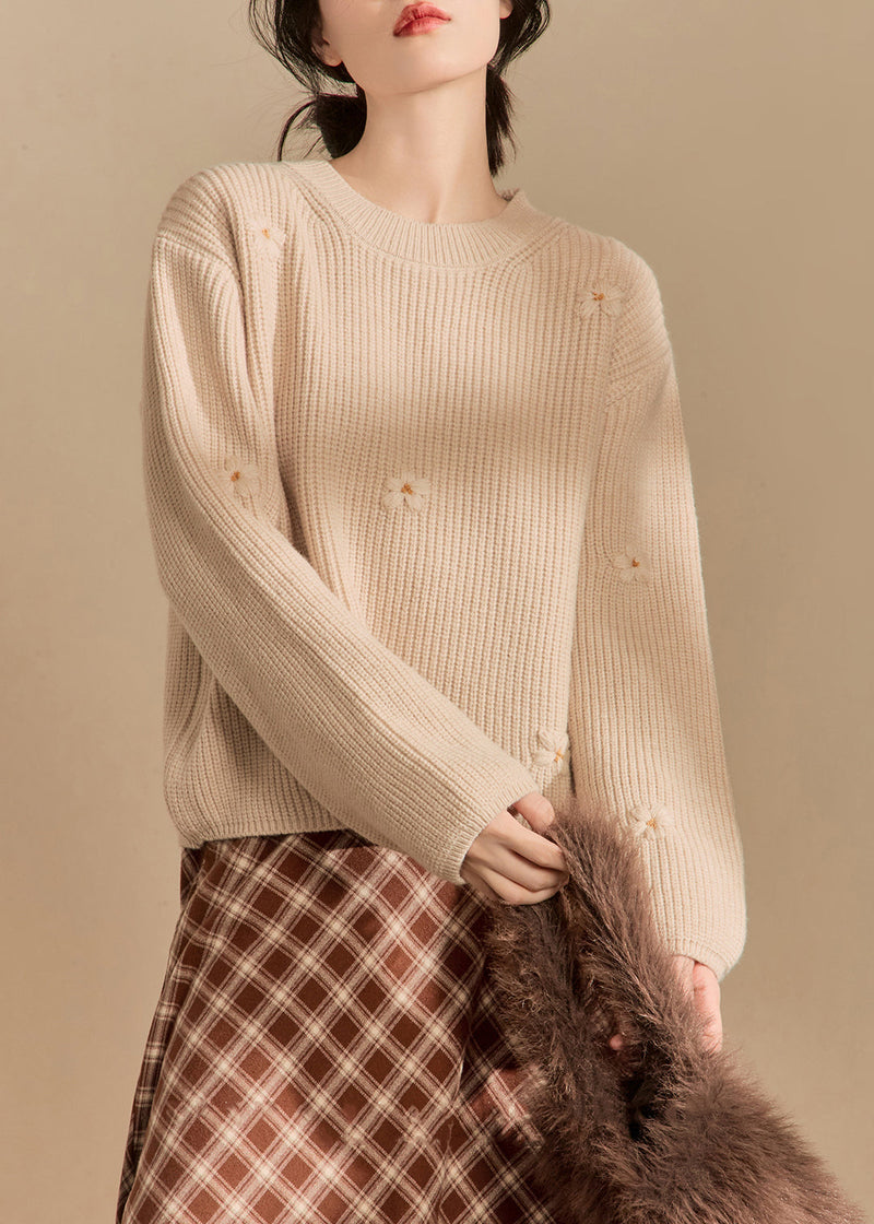 New Beige O Neck Cozy Knit Sweaters Winter