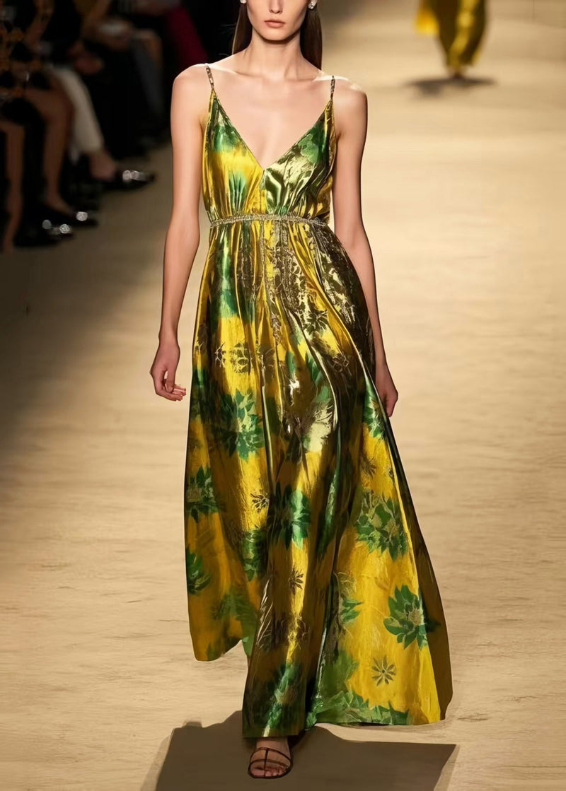 Fluorescent Green Print Silk Vestidos Dress Summer