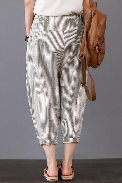 Loose Striped Cotton Linen Pants Trousers