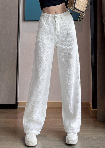 White Pockets High Waist Denim Pants Spring