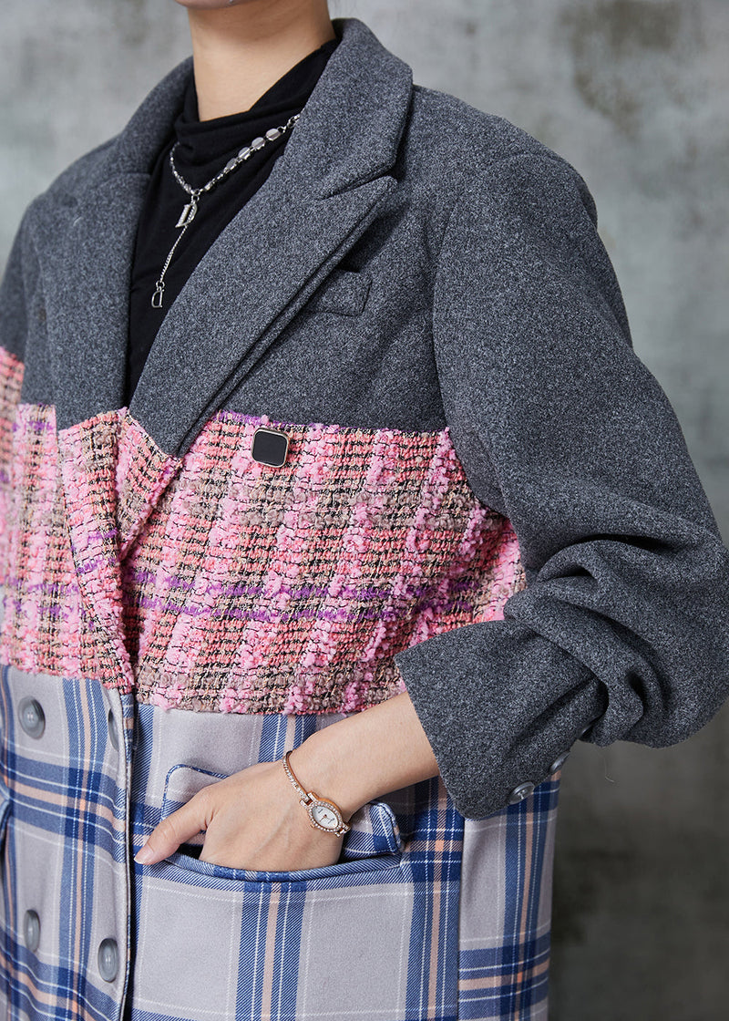 Colorblock Oversized Patchwork Woolen Trench Fall