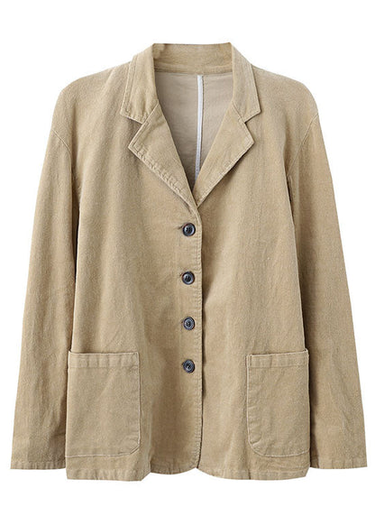 Blue Peterpan Collar Pockets Button Patchwork Fall Corduroy Coat