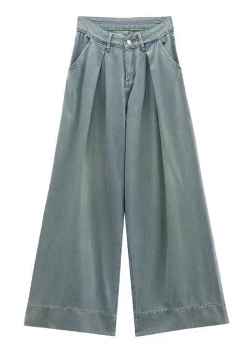 Blue Button Pockets High Waist Denim Pants Summer