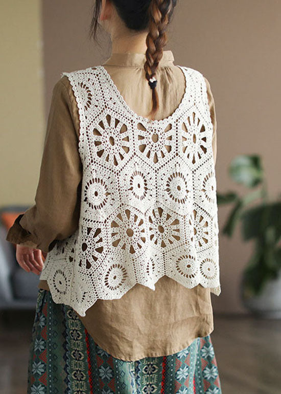 Beige Hollow Out Knit Vest Sleeveless