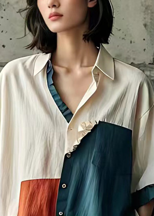Beige Peter Pan Collar Button Cotton Shirts Butterfly Sleeve
