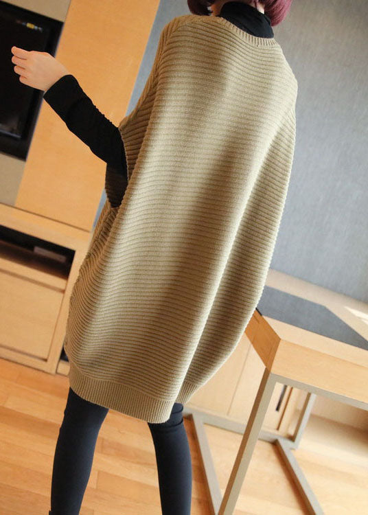 French Light Green O-neck Patchwork Fall Knit Vest