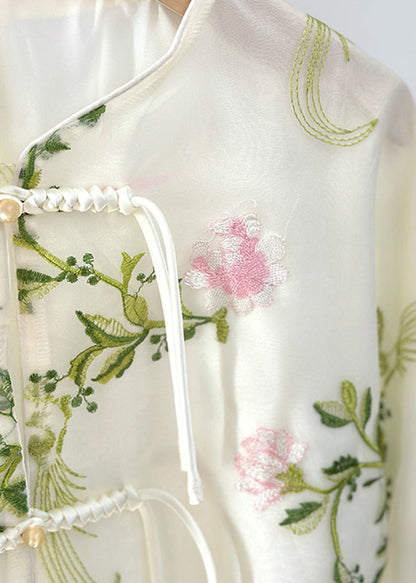 Green Embroidered Button Organza Shirts Fall
