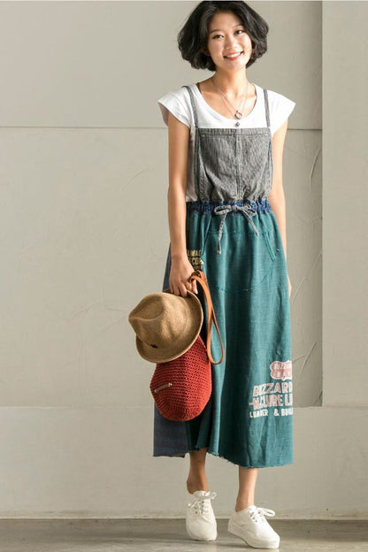 Korean Style Denim Suspender Skirt