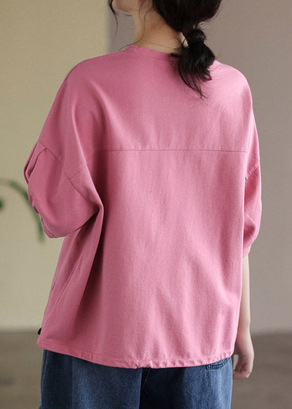 Vogue Pink O-neck Embroidered T Shirt Half Sleeve
