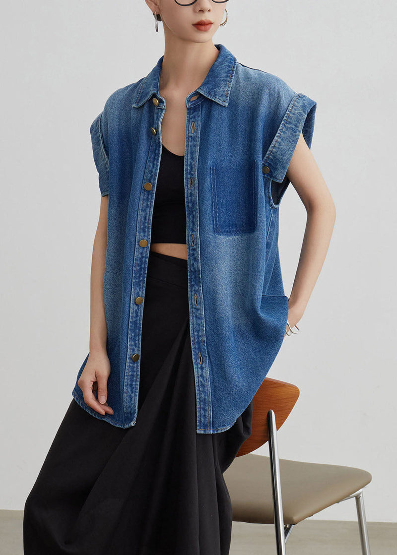 Blue Peter Pan Collar Button Denim Shirt Coat Summer