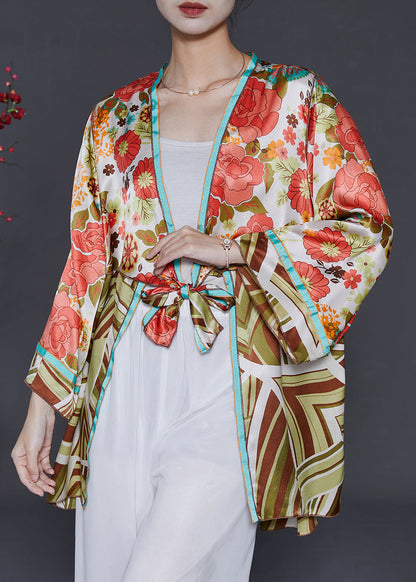 Pink Print Lace Up Silk Cardigan Summer