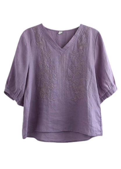 Green Geometry V Neck Embroidered T Shirt Half Sleeve
