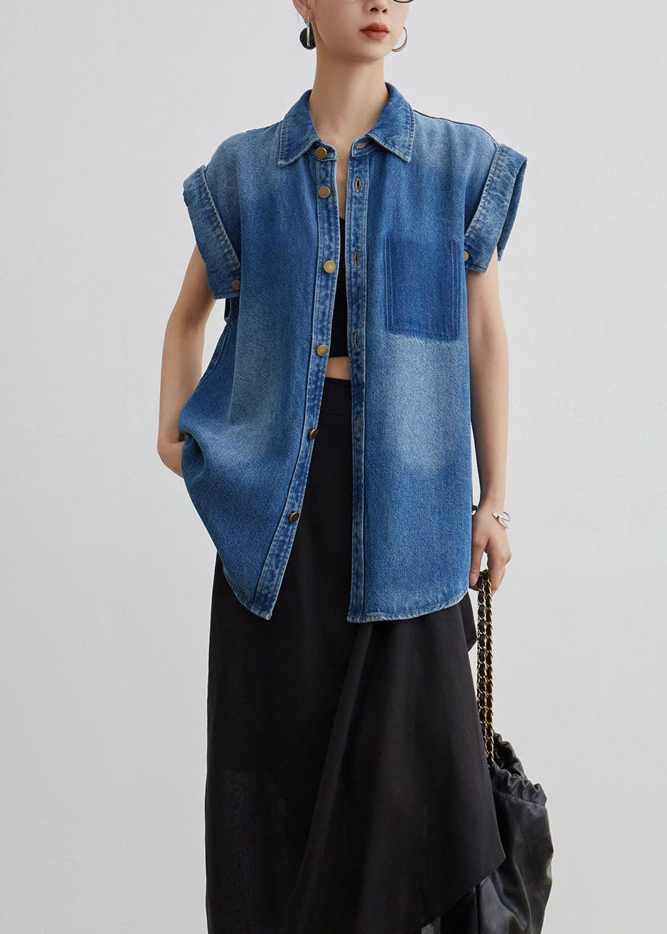 Blue Peter Pan Collar Button Denim Shirt Coat Summer