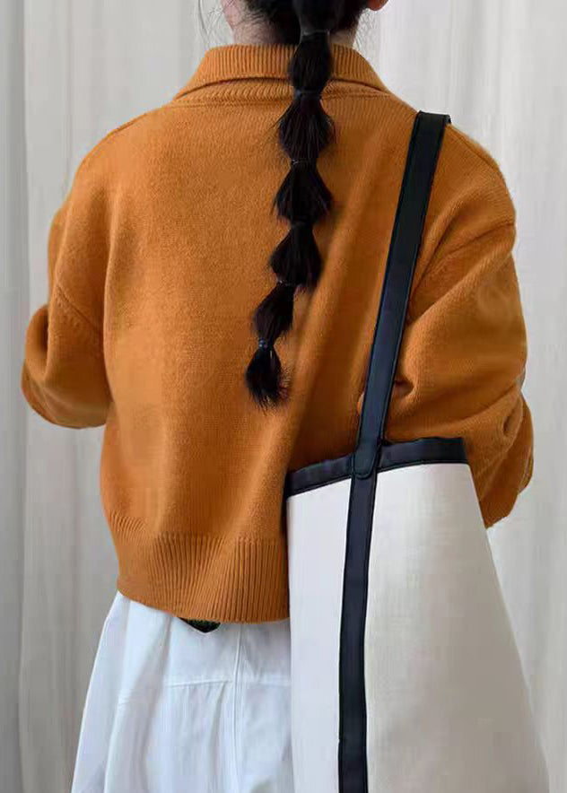 Natural Yellow Zippered Patchwork Cotton Knit Coats Spring