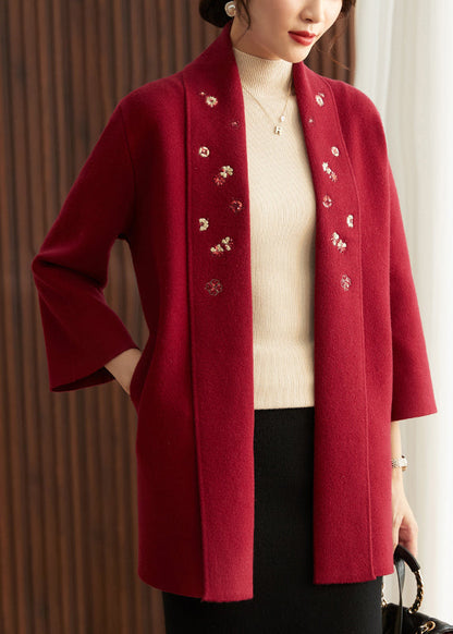Red V Neck Embroidered Cotton Knit Cardigans Spring