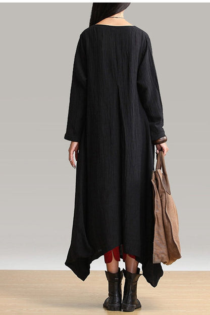 Fall Maxi Black Linen Dress
