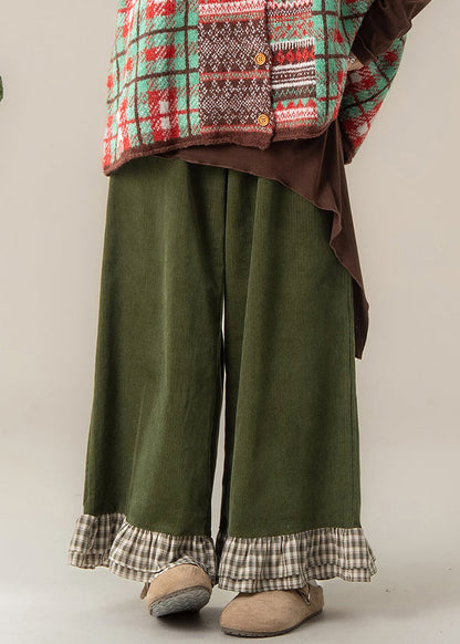 Green Ruffled Patchwork High Waist Wide Leg Pants
