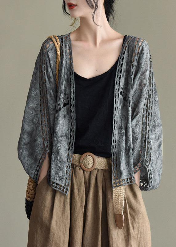 Modern Chocolate Jacquard Hollow Out Cotton Short Cardigans
