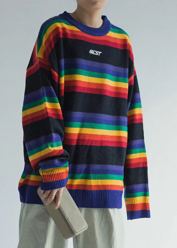 White Striped Cozy Knit Sweaters O Neck Winter