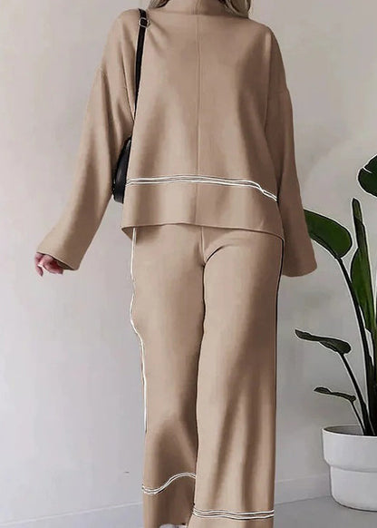 Loose Green O Neck Striped Knit Two Pieces Set Spring