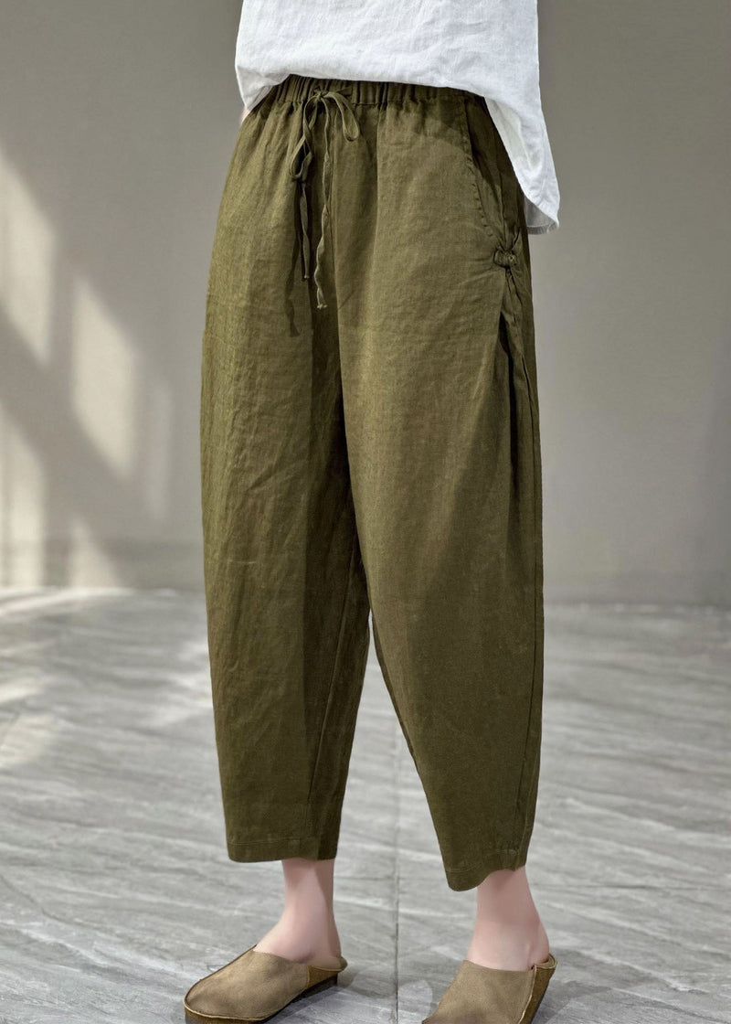 Yellow Pockets Cinched Patchwork Linen Harem Pants Summer