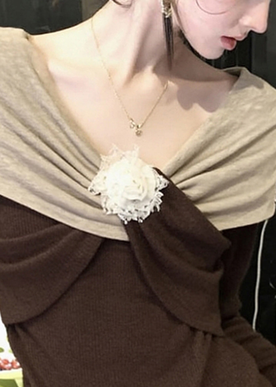 Original Design Brown Patchwork Knit Sweaters Spring