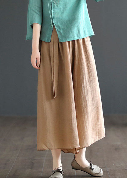 Khaki Pockets Patchwork Cotton Crop Pants Skirt Summer