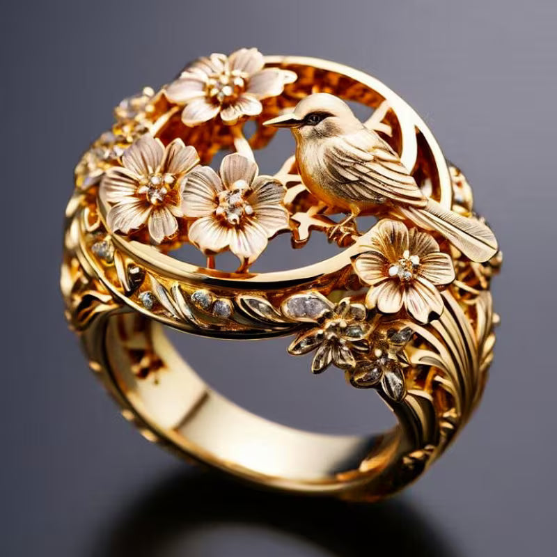Golden Hollow Bird Ring