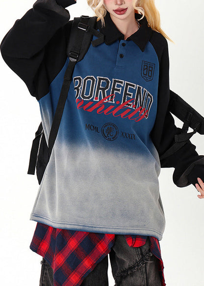 Gradient Color Oversized Patchwork Cotton Sweatshirt Spring