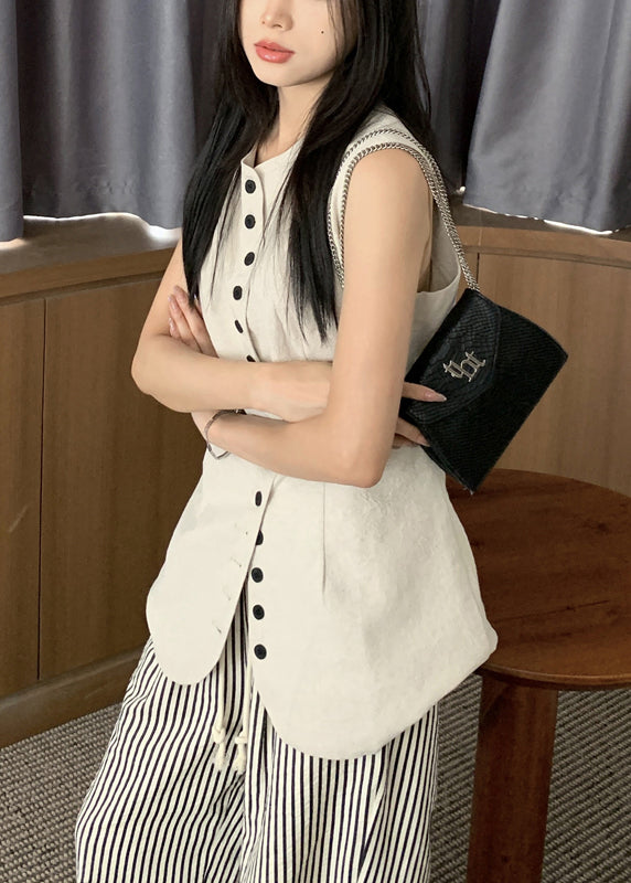 Art Linen O Neck Button Waistcoat Sleeveless