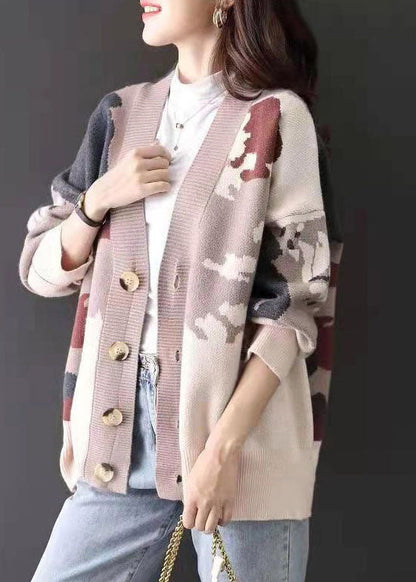 Red V Neck Jacquard Cozy Cashmere Cardigan Spring