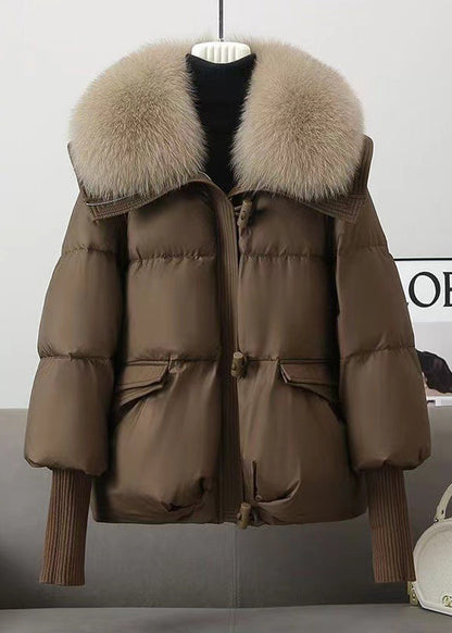 Coffee Pockets Fur Collar Fine Cotton Filled Coats Winter