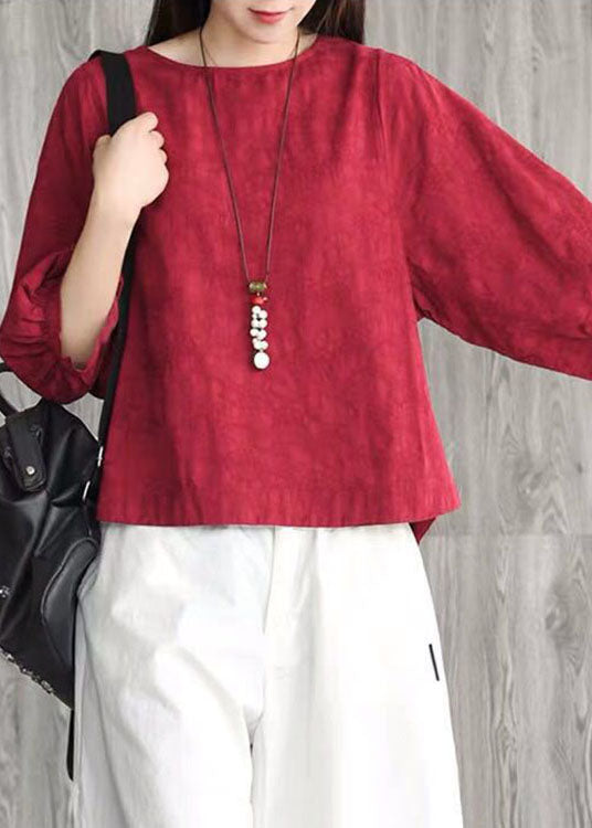 Baby Blue O-neck Jacquard Lantern Sleeve Fall Shirt Tops