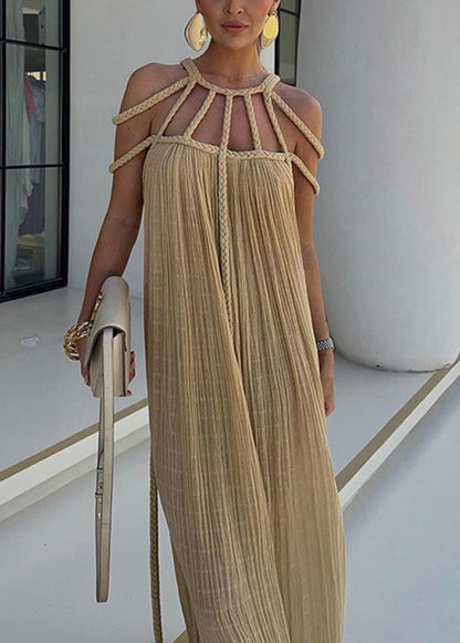 European and American Style Beige Halter Long Dresses Summer