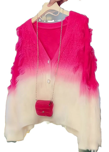 Gradient Color V Neck Button Cotton Knit Coat Long Sleeve